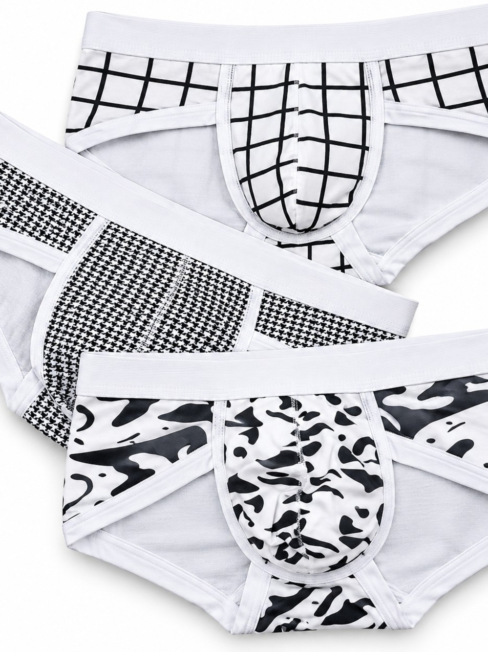 Men's White & Black Patterned Briefs - Pack of 3